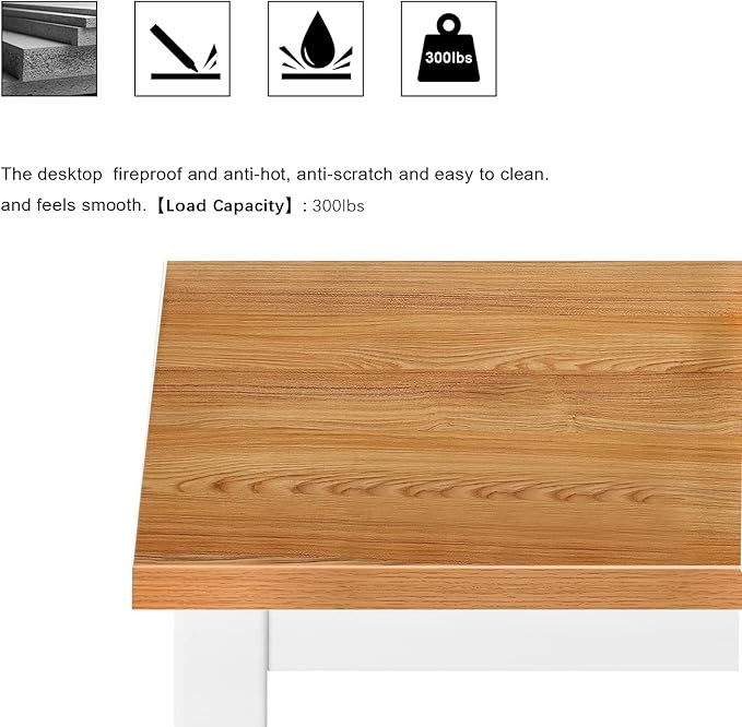 Need Small Desk, 39.4 inches Sturdy Writing Desk for Small Spaces, Small Computer Desk Teens Desk Study Table Laptop Desk Home Ofice Desk, White Metal Frame, Teak - LeafyLoom