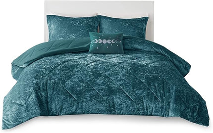 Intelligent Design Queen Comforter Set, Velvet Comforter Set , Luxury Diamond Quilting Comforter Set, Fluffy Comforter Bed Set with Decorative Pillowand 2 Shams, 4 Piece Teal, Full/Queen - LeafyLoom