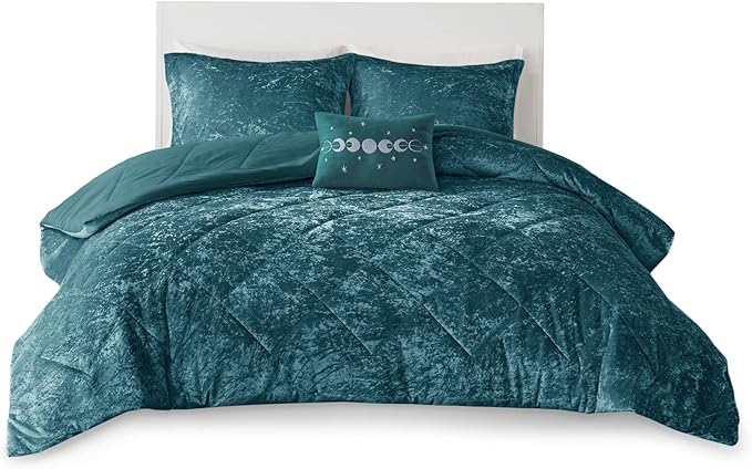 Intelligent Design Queen Comforter Set, Velvet Comforter Set , Luxury Diamond Quilting Comforter Set, Fluffy Comforter Bed Set with Decorative Pillowand 2 Shams, 4 Piece Teal, Full/Queen - LeafyLoom
