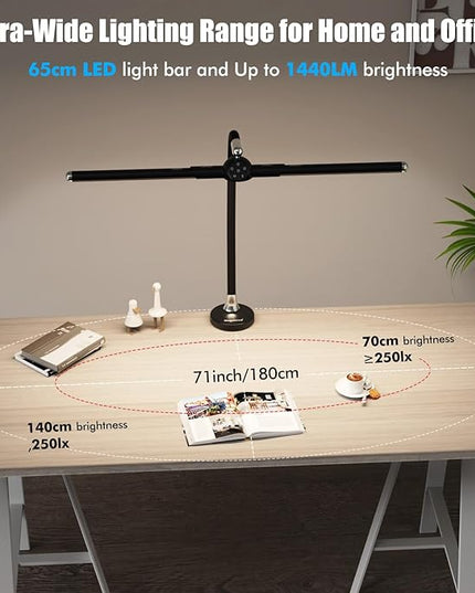 Megainvo LED Desk Lamp with Clamp, 24W Desk Light w/Timer & USB Charging for Home Office, Eye-Care Desk Lamps 5 Color Modes Stepless Dimming Adjustable Table Light for Monitor Work Study Reading - LeafyLoom