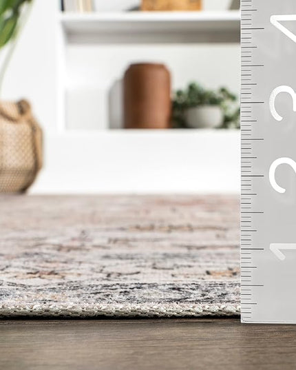 nuLOOM Dawson Machine Washable Distressed Medallion Ultra Thin Area Rug, 5' x 8', Beige - LeafyLoom