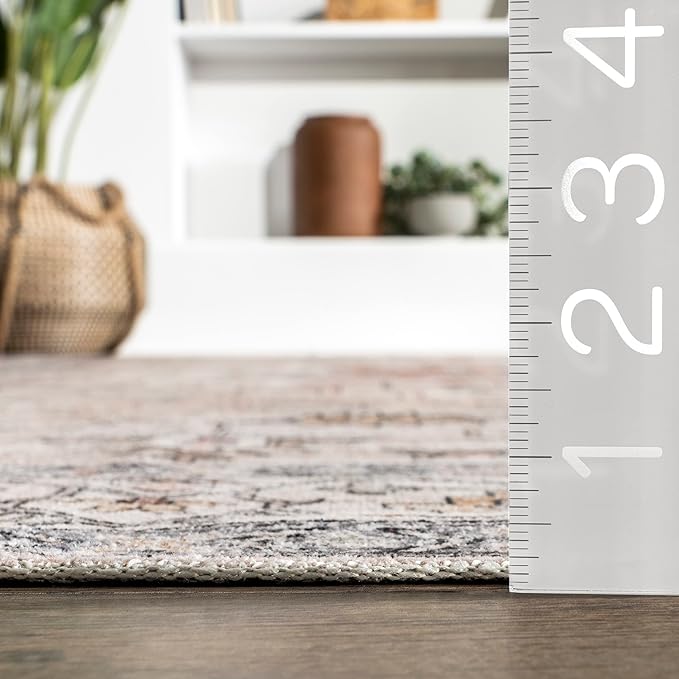 nuLOOM Dawson Machine Washable Distressed Medallion Ultra Thin Area Rug, 5' x 8', Beige - LeafyLoom