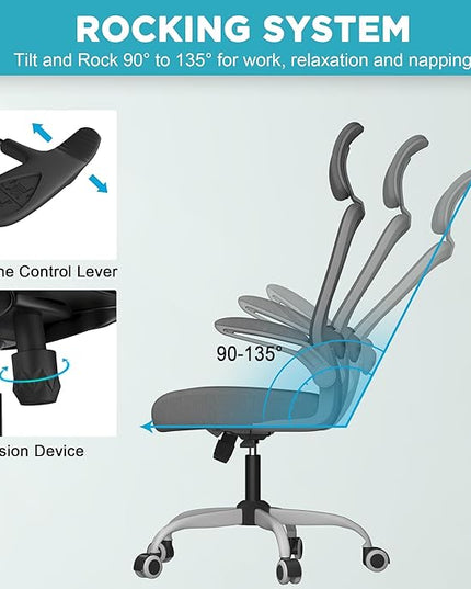Mimoglad Office Chair, High Back Ergonomic Desk Chair with Adjustable Lumbar Support and Headrest, Swivel Task Chair with flip-up Armrests for Guitar Playing, 5 Years Warranty - LeafyLoom