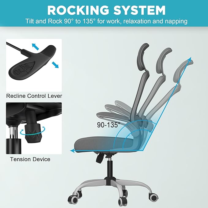Mimoglad Office Chair, High Back Ergonomic Desk Chair with Adjustable Lumbar Support and Headrest, Swivel Task Chair with flip-up Armrests for Guitar Playing, 5 Years Warranty - LeafyLoom