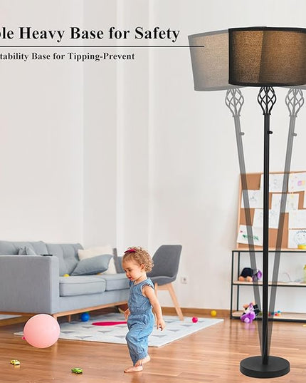 Dimmable Floor lamp, Floor Lamps for Living Room, Modern Standing Lamp with Black Linen Shade, Rotary Switch, 10W LED Bulb(1000LM, 2700K), Reading Tall Floor Lamp for Bedroom Office Dinning Room - LeafyLoom