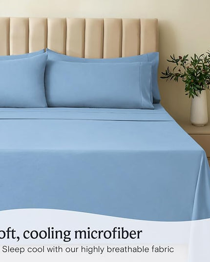 LuxClub Twin Sheets - Soft Twin Bed Sheets for-Boys-and-Girls-4 PC Deep Pockets 18" Eco Friendly Wrinkle Free-Kids-Fitted Sheets Machine Washable Hotel Bedding Silky Soft- Sky Twin - LeafyLoom