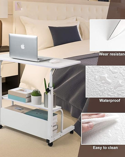 Bedroom Bedside Storage Rack Table Small Spaces Home Office Desk Height Adjustable Home Office Desk Table with Wheels Minimalist Portable Laptop Gaming Desk Size 15.7 * 31.5 Inch White A - LeafyLoom