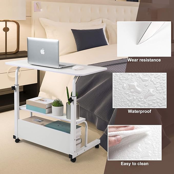 Bedroom Bedside Storage Rack Table Small Spaces Home Office Desk Height Adjustable Home Office Desk Table with Wheels Minimalist Portable Laptop Gaming Desk Size 15.7 * 31.5 Inch White A - LeafyLoom