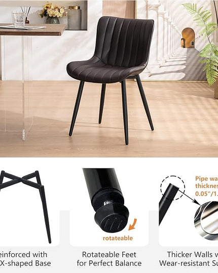YOUNUOKE Brown Dining Chairs Set of 2 Upholstered Mid Century Modern Kitchen Chairs Armless Faux Leather Accent Guest Side Chair with Back Metal Legs for Living Reception Waiting Room Bedroom - LeafyLoom