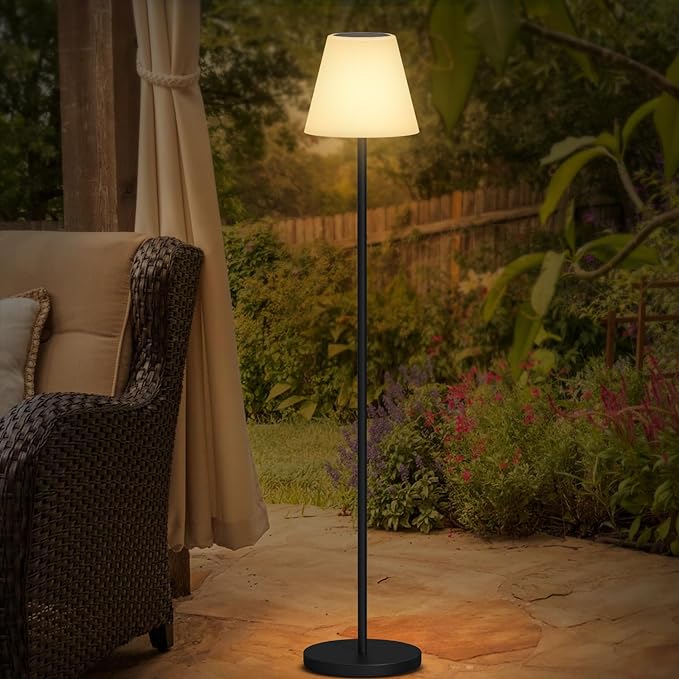 Solar Floor Lamp Indoor&Outdoor Lamps for Patio, IP44 Waterproof USB Rechargeable Indoor Cordless Floor Lamp with Light Sensor, Dimmable Warm White+RGB LED Outdoor Floor Lamp for Lawn Yard Garden - LeafyLoom
