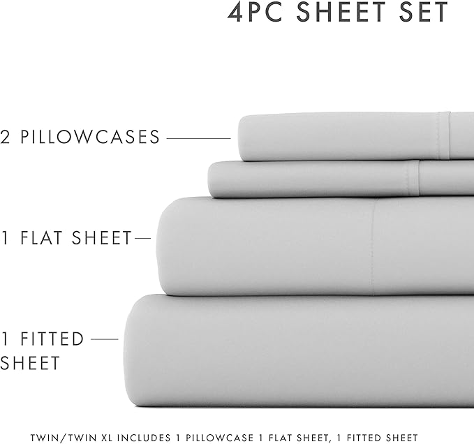 Linen Market Bed Sheets for Twin Size Bed (Light Gray) - Sleep Better Than Ever with These Soft and Cooling Twin Sheets - Deep Pocket Fits 16" Thick Beds - 3 Piece Twin Sheet Set - LeafyLoom