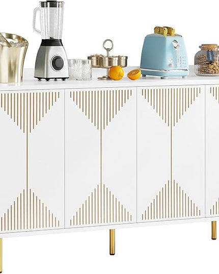 YITAHOME Sideboard Buffet, Modern Buffet Cabinet Storage Cabinet with Carved Design Doors 300 lbs Capacity for Hallway, Entryway, Kitchen or Living Room, White - LeafyLoom