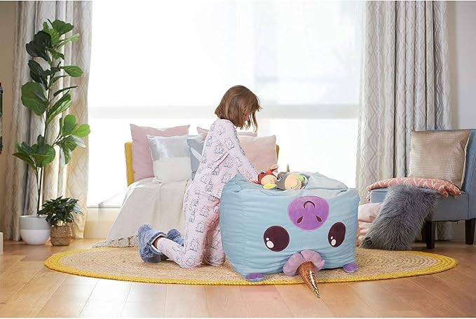 Aubliss Unicorn Stuffed Animal Storage Bean Bag Chair for Kids, Velvet Extra Soft Beanbag Chairs Cover, X-Large Stuffable Zipper Bean Bag for Organizing Plush Toys Girls Bedroom Decor, Blue - LeafyLoom