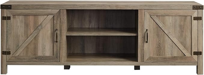 Walker Edison Georgetown Modern Farmhouse Double Barn Door Stand for TVs up to 80 Inches, 70 Inch, Grey Wash - LeafyLoom