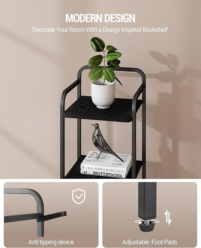 Bookcase Bookshelf, Narrow Book Shelf, Industrial Coner Shelf Storage Organizer, Slim Shelving Unit for Home Office, Living Room, Bedroom, Kitchen, 5-Tier Black BC24504B - LeafyLoom
