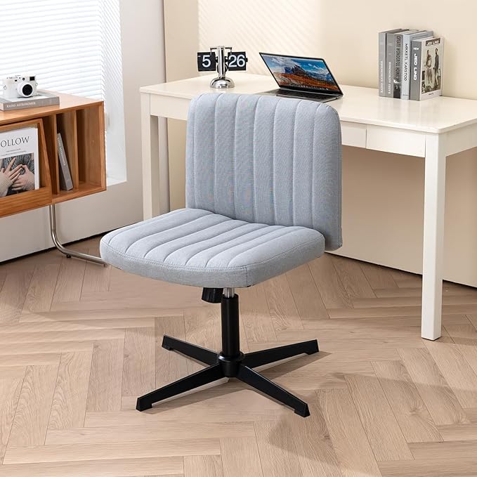 Panana Office Chair Fabric Padded Seat Armless Desk Chair Swivel Computer Task Chair Mid-Back No Wheels Accent Chair (Grey) - LeafyLoom