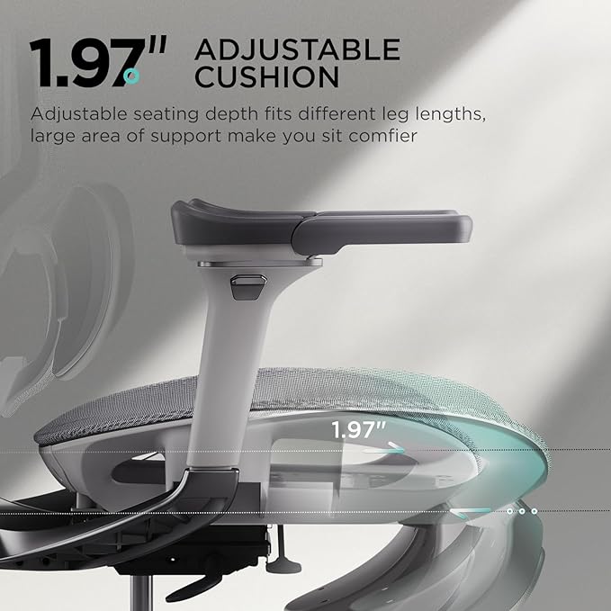 Hbada E3 Ergonomic Office Chair, Big and Tall Office Chair - with 3-Zone Dynamic Lumbar Support, 4D Adjustable Headrest, 6D Adjustable Armrests, Swivel Computer Chair for Home Office, Grey - LeafyLoom