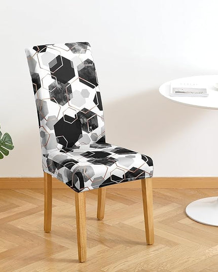 Gibelle Dining Room Chair Covers Set of 4, Soft Stretch Kitchen Chair Covers Slipcover Protector, Removable Washable Geometric Parson Chair Covers 4 Pack, Black Gibelle