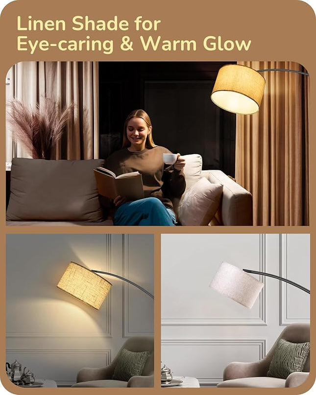 EDISHINE 78.3″ Dimmable Modern Arc Floor Lamp with Remote, Black Floor Lamp with Stepless Dimmable Bulb & 5 Color Temperature, Mid Century Standing Light for Living Room, Bedroom, Office, Black - LeafyLoom