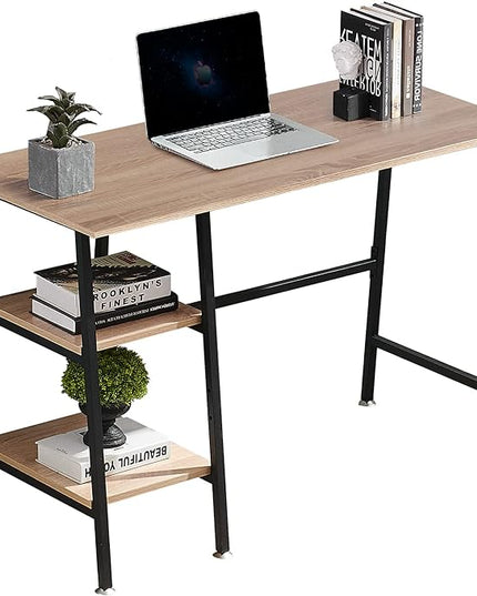 VECELO 43 Inch Computer Modern Student Writing home-office, Ladder Desk, Oak+black Leg - LeafyLoom