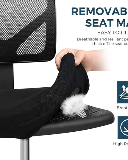 Home Office Computer Desk Chair Mid Back Armless Ergonomic Office Chair Mesh Office Chair with Lumbar Support Height Adjustable Swivel Task Rolling Modern Chair with Wheels for Office,Living Room - LeafyLoom