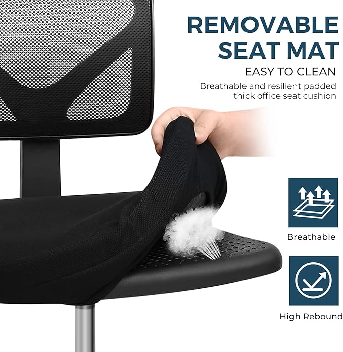 Home Office Computer Desk Chair Mid Back Armless Ergonomic Office Chair Mesh Office Chair with Lumbar Support Height Adjustable Swivel Task Rolling Modern Chair with Wheels for Office,Living Room - LeafyLoom