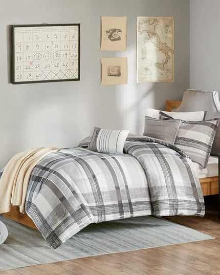 Intelligent Design Rudy Cozy Comforter Casual Cabin Lodge Plaid Design, All Season, Hypoallergenic Cover, Soft Bedding Set with Matching Sham, Decorative Pillow, Black Twin / Twin XL - LeafyLoom