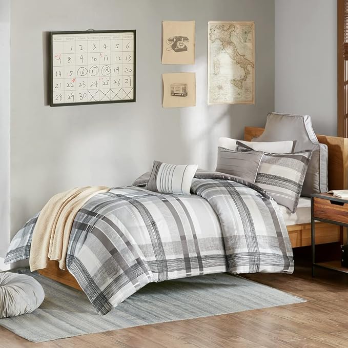 Intelligent Design Rudy Cozy Comforter Casual Cabin Lodge Plaid Design, All Season, Hypoallergenic Cover, Soft Bedding Set with Matching Sham, Decorative Pillow, Black Twin / Twin XL - LeafyLoom