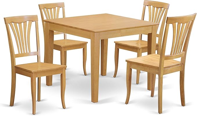 East West Furniture Oxford 5 Piece Set includes a Square Dinner Table and 4 Kitchen Dining Chairs, 36x36 Inch, OXAV5-OAK-W - LeafyLoom