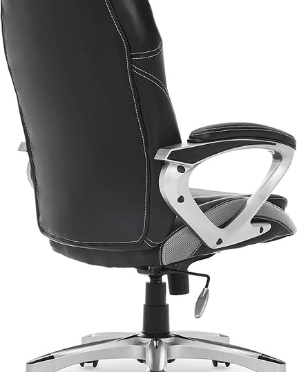 Serta Executive Office Padded Arms, Adjustable Ergonomic Gaming Desk Chair with Lumbar Support, Faux Leather and Mesh, Gray/Black - LeafyLoom