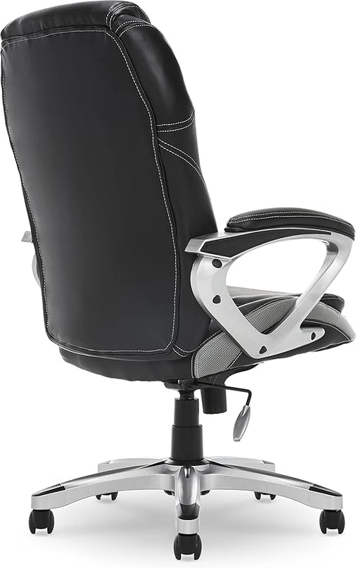 Serta Executive Office Padded Arms, Adjustable Ergonomic Gaming Desk Chair with Lumbar Support, Faux Leather and Mesh, Gray/Black - LeafyLoom