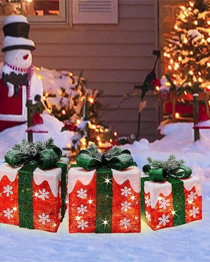 [Ultra-Large 16"x14"x11.5" Christmas Set of 3 Lighted Gift Boxes Decorations Pre-lit 91 Super-Bright LED with Flashers,for Indoor Outdoor Pathway Holiday Party Home(Warm White) GLOWNOVA