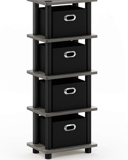 FURINNO Turn-N-Tube LACi 4-Bins System Rack, French Oak Grey/Black - LeafyLoom