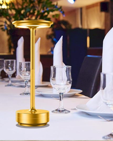LED Rechargeable Cordless Table Lamp, Battery Operated Stepless Dimming Modern Portable Outdoor Table Light for Dining Restaurant Patio[Burnished Gold]… - LeafyLoom