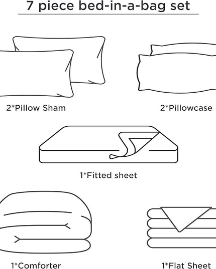 Bedsure Bed in a Bag Queen Size 7 Pieces, Purple White Striped Bedding Comforter Sets All Season Bed Set, 2 Pillow Shams, Flat Sheet, Fitted Sheet and 2 Pillowcases - LeafyLoom