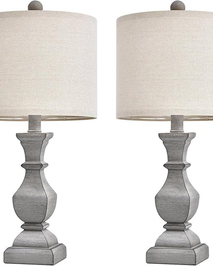 PoKat 20.5'' Table Lamps Set of 2, Vintage Bedside Lamps for Bedroom, Farmhouse Lamp for Living Room, Small Lamp for Nightstand, Retro Side Table Lamp, Grey - LeafyLoom