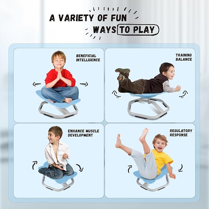 Elephant Kids Swivel Chair, Seat and Spinning Chair, Body Coordination Training Chair, Light Blue Non Slip Sensory Toys 360° Spinning Chair for Autistic Kids Aged 3+, Improving Kid's Physical Fitness - LeafyLoom