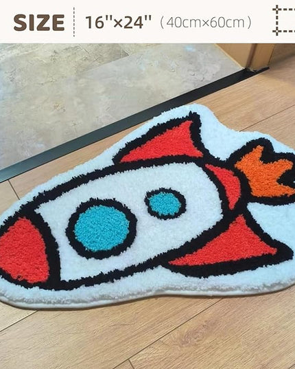 Bedroom or Bathroom Rug for kids - 24x16 in; 100% Soft Microfiber Kids Bathroom Mat; Decorative Kids Area Rug, for Boys Girls Kids, 18x24 Inches (Rocket) - LeafyLoom