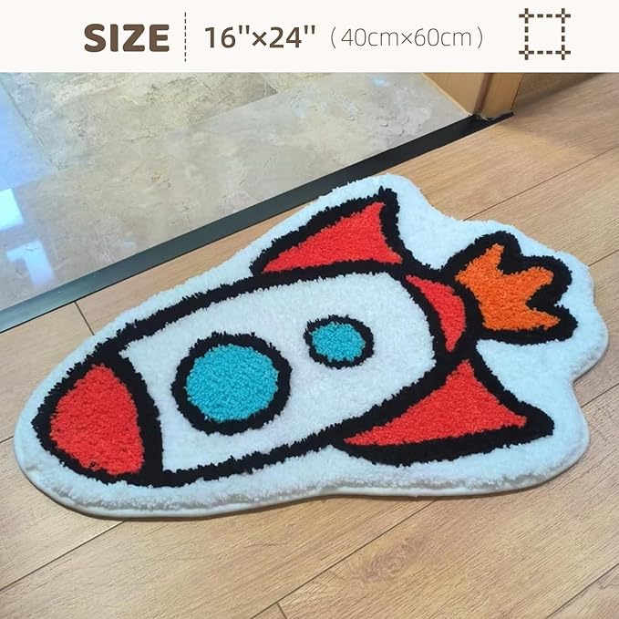Bedroom or Bathroom Rug for kids - 24x16 in; 100% Soft Microfiber Kids Bathroom Mat; Decorative Kids Area Rug, for Boys Girls Kids, 18x24 Inches (Rocket) - LeafyLoom