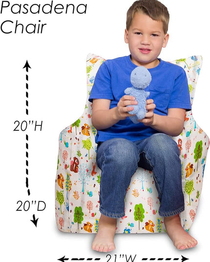 Posh Creations Structured Comfy Bean Bag Chair for Gaming, Reading, and Watching TV, Pasadena Chair, Canvas - Forest Critters on White - LeafyLoom