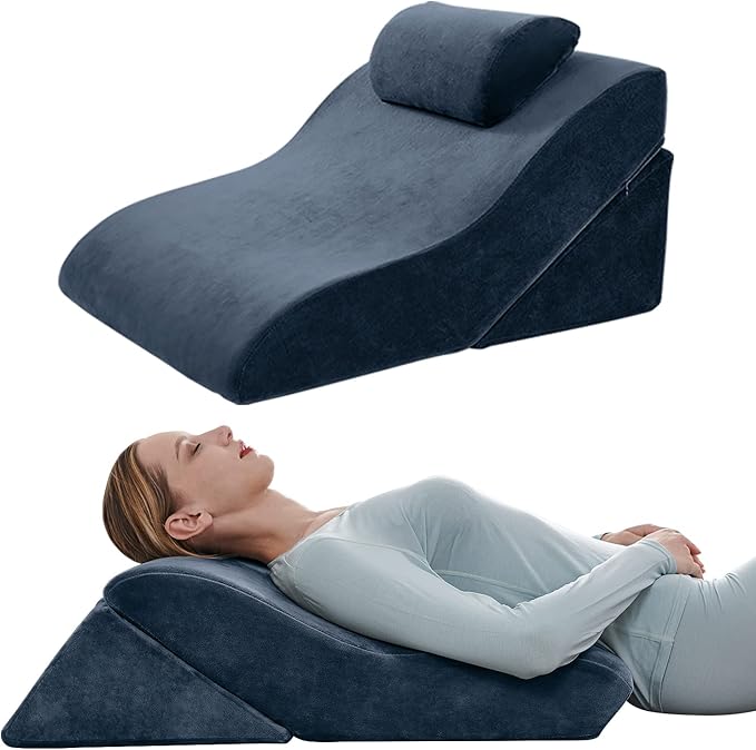 Axelrod Bed Wedge Pillow Set Foam | Adjustable Pillows for Back, Leg and Knee Pain Relief | Post Surgery Ortho Pillow – Anti Snoring, Heartburn, Acid Reflux & GERD- Indigo - LeafyLoom