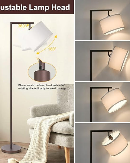 Fully Dimmable Floor Lamp, Brown Floor Lamp with Adjustable Hanging Shade & Foot Switch, Modern Arched Reading Lamp Corner Light Standing Lamp for Living Room, Office, LED Bulb Included - LeafyLoom