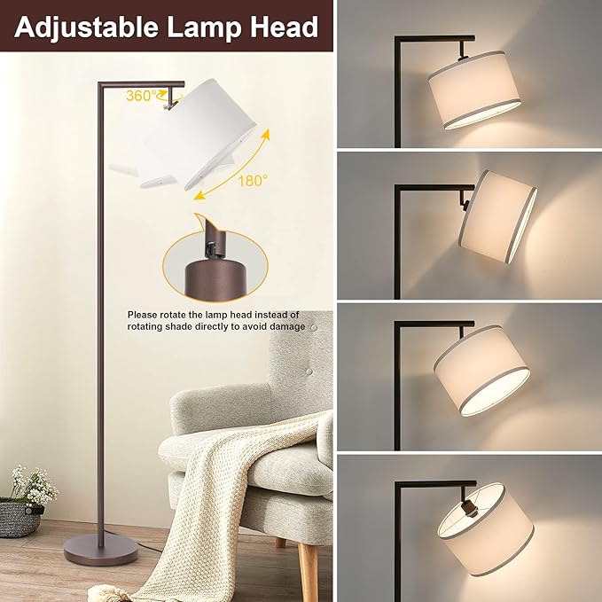Fully Dimmable Floor Lamp, Brown Floor Lamp with Adjustable Hanging Shade & Foot Switch, Modern Arched Reading Lamp Corner Light Standing Lamp for Living Room, Office, LED Bulb Included - LeafyLoom