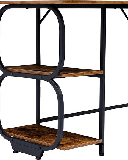 Newest Simple Open Shelf for Bedroom Living Room, 47.2Inch Home Office Computer Desk with Storage Shelves, Study Writing Table for Small Spaces, Caramel Wood Grain - LeafyLoom
