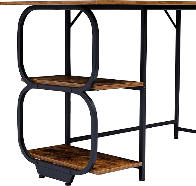 Newest Simple Open Shelf for Bedroom Living Room, 47.2Inch Home Office Computer Desk with Storage Shelves, Study Writing Table for Small Spaces, Caramel Wood Grain - LeafyLoom