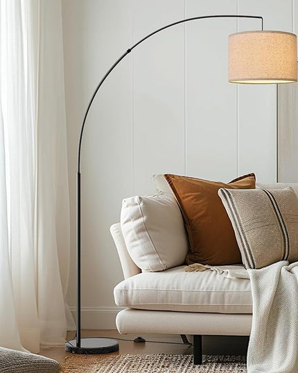 Oneach Modern Arc Floor Lamp for Living Room Arching Hanging Lamp Shade Over The Couch for Reading Bedroom Office Brushed Steel Arch Standing Floor Lamp Black - LeafyLoom