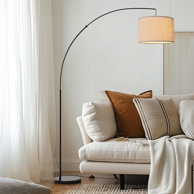 Oneach Modern Arc Floor Lamp for Living Room Arching Hanging Lamp Shade Over The Couch for Reading Bedroom Office Brushed Steel Arch Standing Floor Lamp Black - LeafyLoom