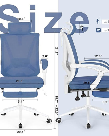 Misolant Ergonomic Office Chair with Footrest, Ergonomic Desk Chair with Adjustable 2D Lumbar Support, High Back Office Chair with Adjustable Headrest, Comfortable Office Chair Navy Blue - LeafyLoom
