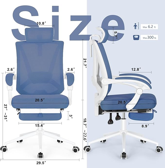 Misolant Ergonomic Office Chair with Footrest, Ergonomic Desk Chair with Adjustable 2D Lumbar Support, High Back Office Chair with Adjustable Headrest, Comfortable Office Chair Navy Blue - LeafyLoom