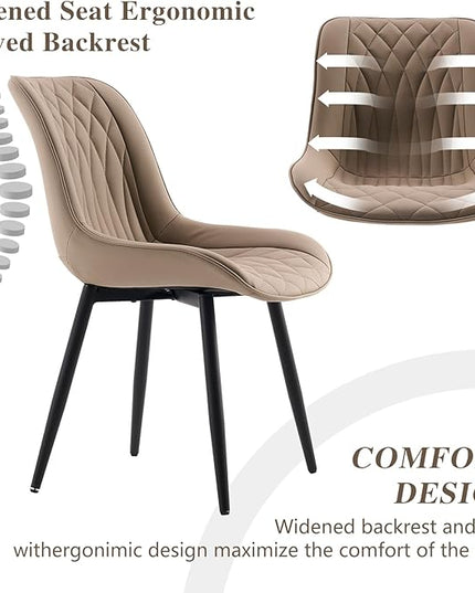 YOUNIKE Khaki Dining Chairs set of 2 with High Backs Mid Century Modern Kitchen & Dining Room Chairs PU Faux Leather Upholstered sillas de comedor Comfortable Large Padded Accent Chair with Metal Legs - LeafyLoom